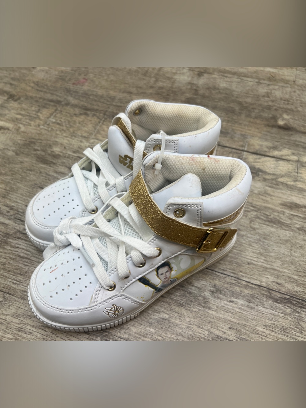 Star Wars Girls Hi-Top Sneakers Rey Force Awakens Gold Glitter Size 13